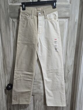 Levi's Womens 24 Two-Tone Cream & Beige Ribcage Straight Ankle Jeans NWT